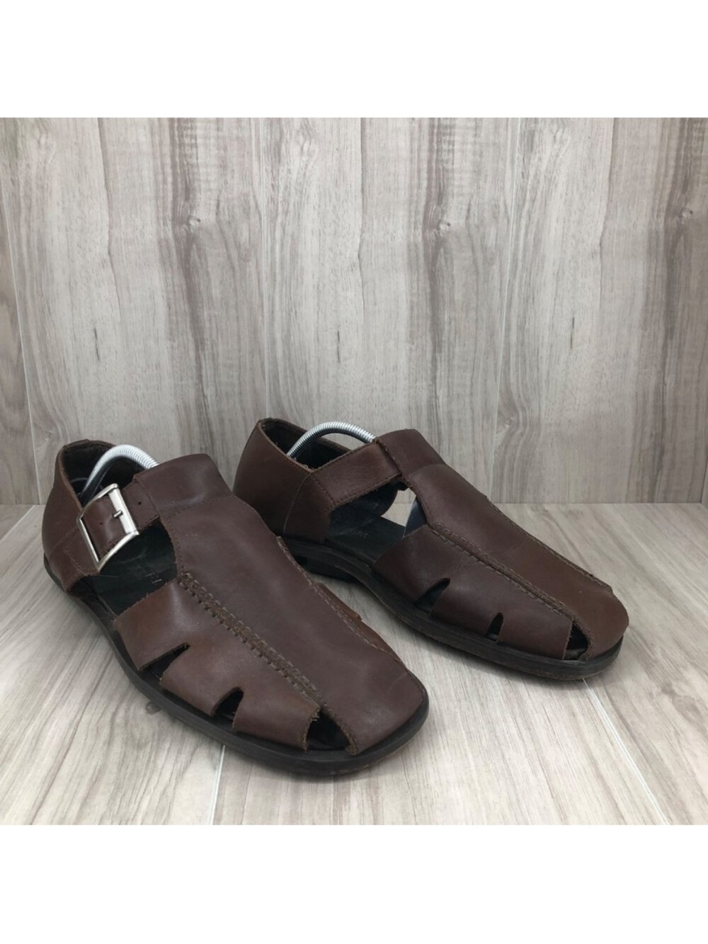 Harold Powell Fisherman Sandals Mens 11.5M Brown Leather Buckle Shoes